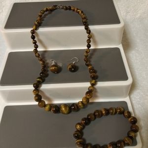 Tiger's Eye Gems Round Necklace Set